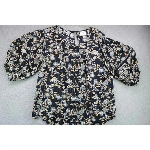 Knox Rose Button Down Blouse-1/2 Balloon Sleeves-Size XL-Gold Metallics - Picture 1 of 7